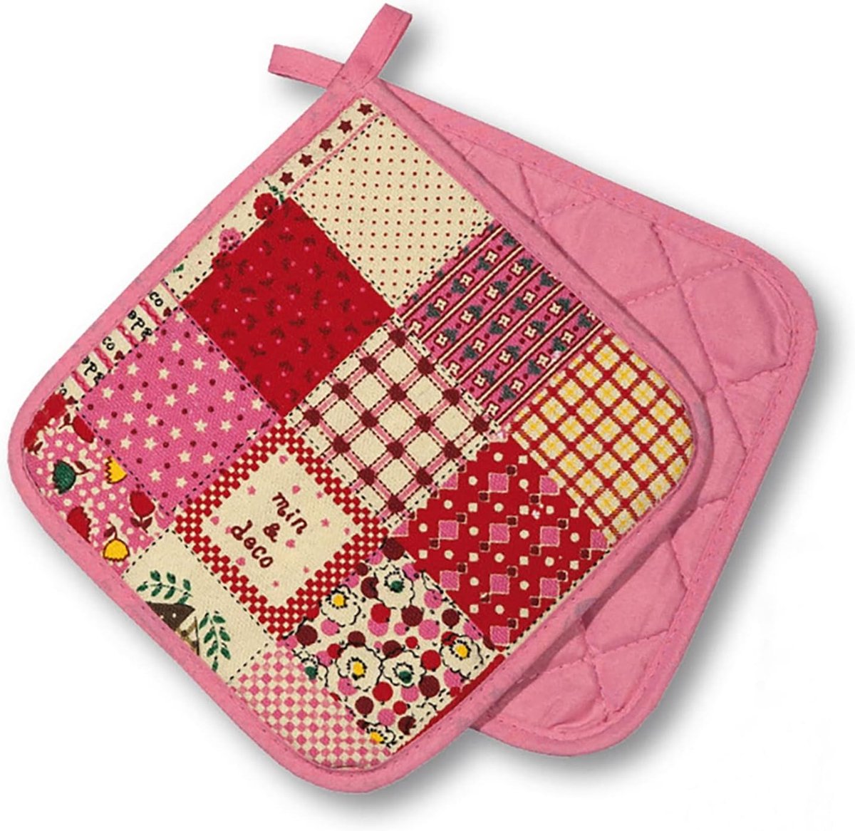 Thijox - Topflappen Kitchen, Hittebestendige Ovenwanten en Pannenlappen, Roze Patchwork, 2 Stuks, Geschikt tot 250°C, Oeko-Tex Gecertificeerd, Perfect