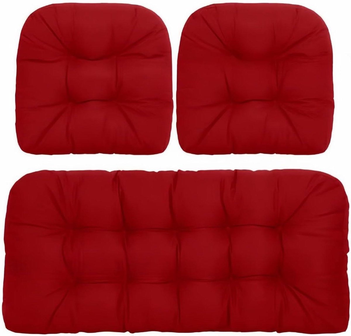 Rieten Kussenset - Bank en Stoel - Comfortabel Zitten - Waterdichte Stof - 3 Delig - Rood