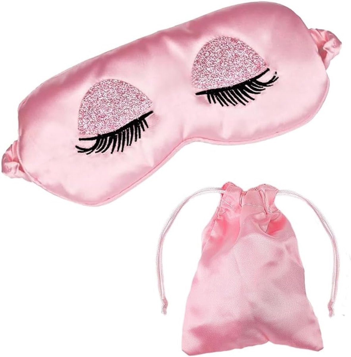 Thijox - Roze Slaapmasker met Opbergtas, Zijdeachtig en Ultrar zacht Nachtmasker, Ademend Oogbescherming, Verstelbare Riem voor Reizen en Dutjes, Perf