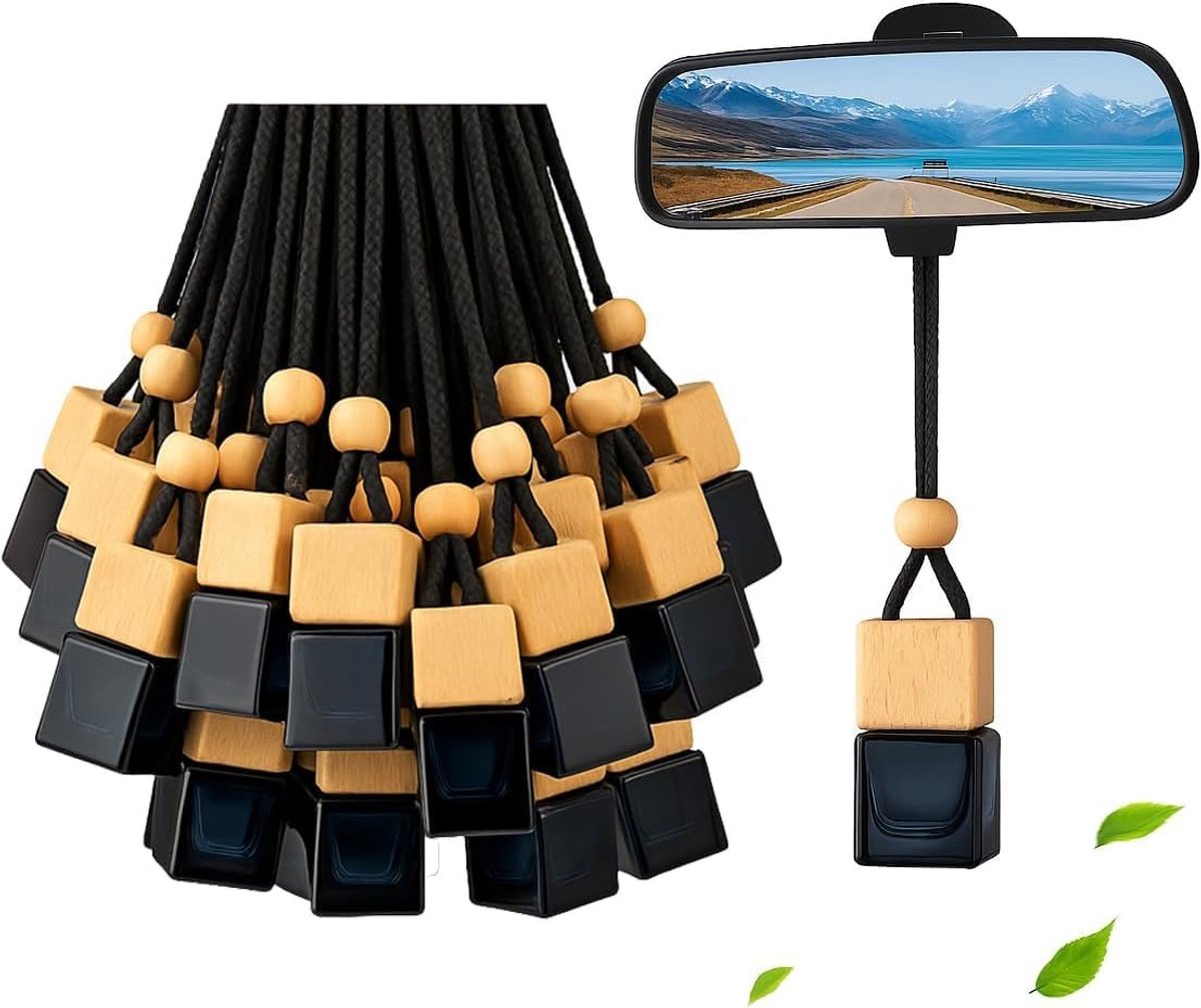 Thijox - 30 stuks zwarte glazen auto luchtverfrisser diffuser met lege etherische olie parfumflesjes, 2x trechters en 2x pipetten voor DIY auto geuren