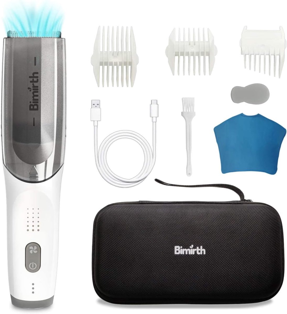 Thijox - Bimirth Kids Vacuüm Tondeuse voor Baby en Kinderen - Stil, Waterdicht, Draadloos, USB Snel Oplaadbaar, 3 Gids Kammen, Haartrimmer voor Kinder