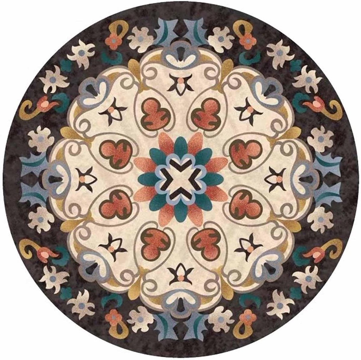 Ronde Runner Tapijten - Vloerkleed Mat - Woonkamer Decoratie - Machinaal Geweven - 300cm - Beige Zwart Oranje