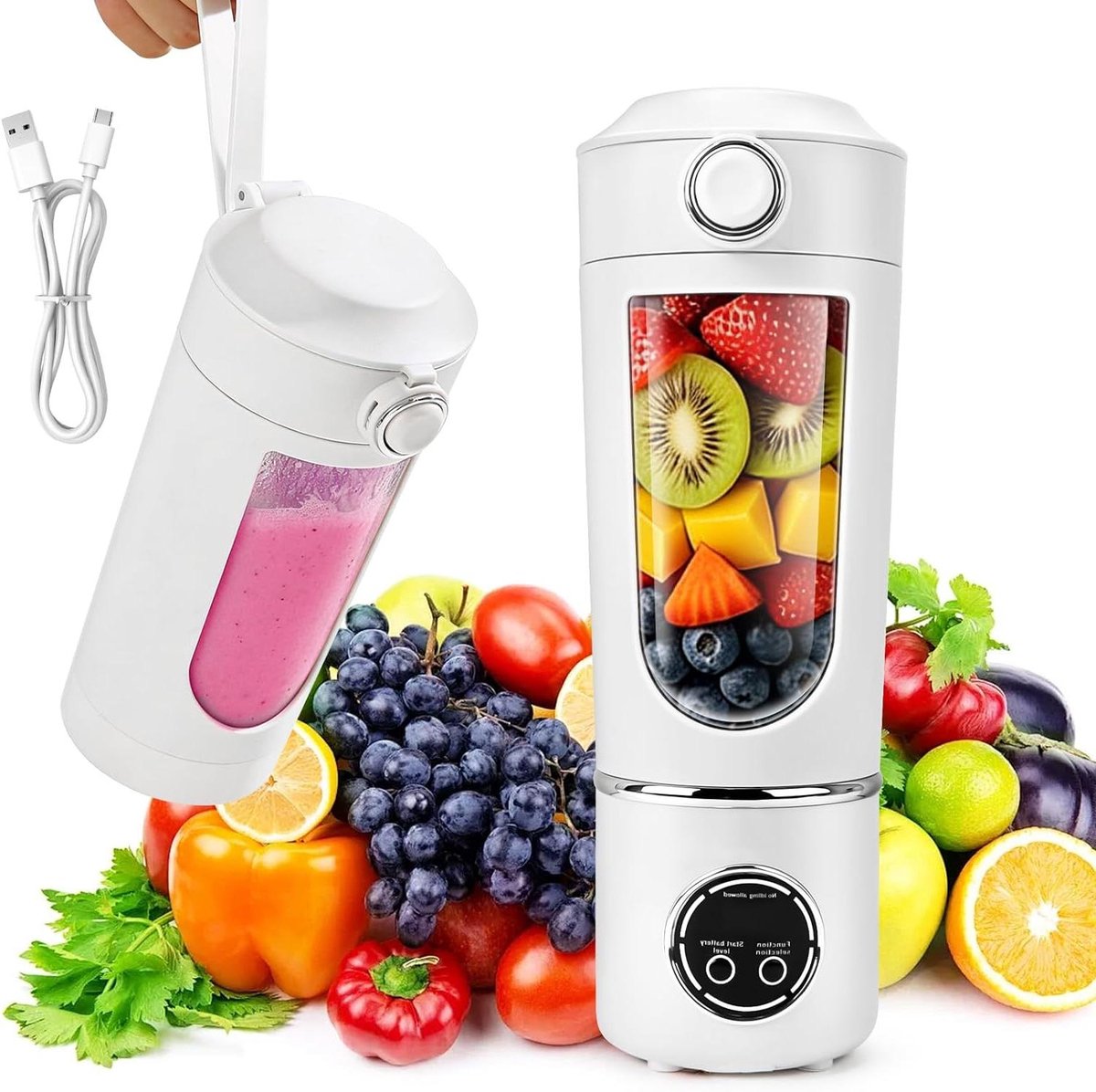 Draagbare Blender - Smoothiemaker To Go - Gezonde Drankjes Maken - 12 Roestvrij Staal Messen - 700 ml Capaciteit - Beige