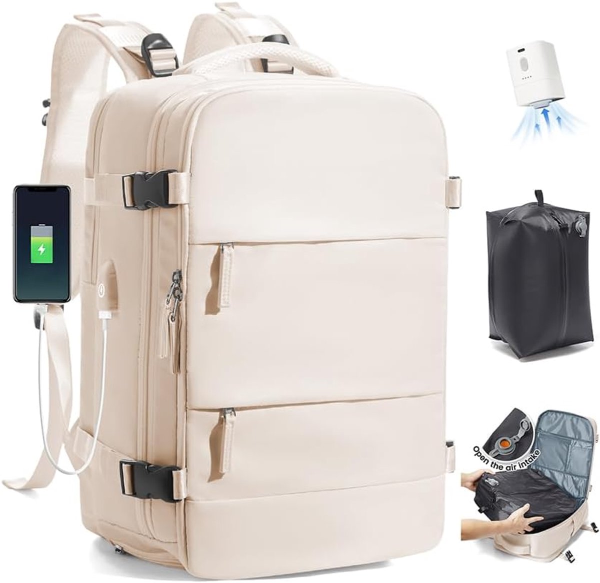 SnelShoppen - SZLX Vacuum Rugzak met Pomp, Waterdichte Airbag Rugzak voor Reizen, Ryanair Handbagage 40x30x20, Ideaal voor Camping en Avontuurlijke Re