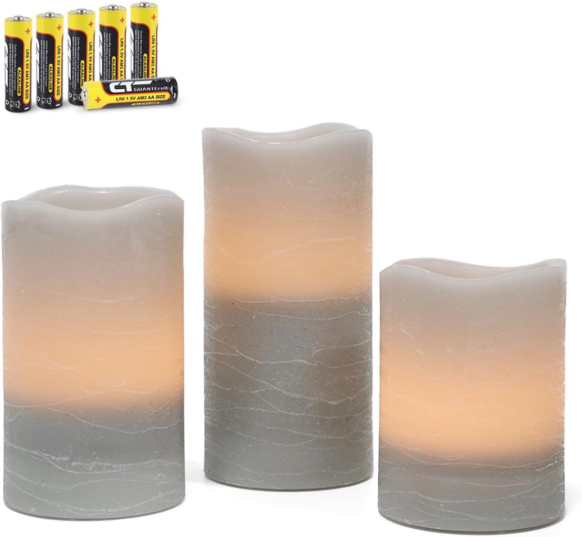 Led Kaarsen - Vlamloze Kaarsen Batterij Kaarsen - Decoratieve Verlichting - Met Timer Functie - 3 stuks - Grijs