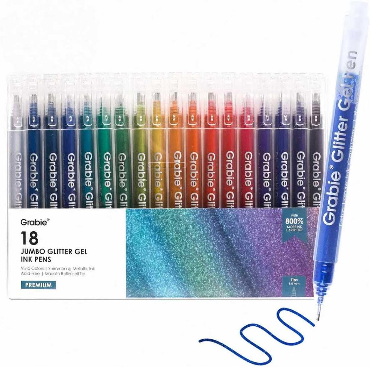 Thijox - Jumbo Glitter Gelpennen Set - 18 Metallic Sparkle Kleuren - Luxe Art Pennen voor Tekenen, DIY Crafting en Creatieve Projecten - Grote Capacit