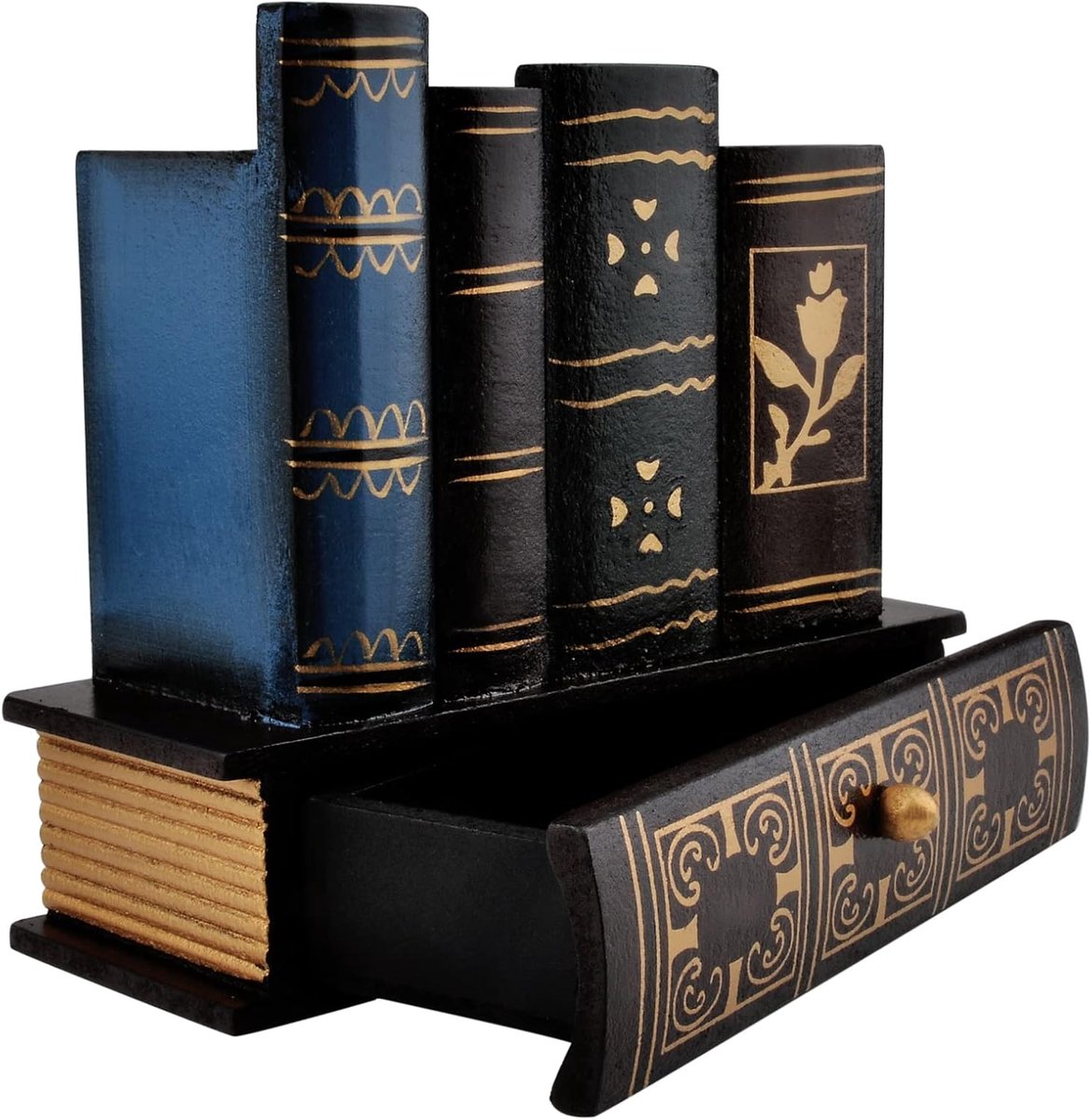 SnelShoppen - Vintage Pennenhouder Retro Houten Pennenbakje met Lade in Nepboek Vorm voor Thuis Kantoor Studiebibliotheek - Uniek Design en Praktisch