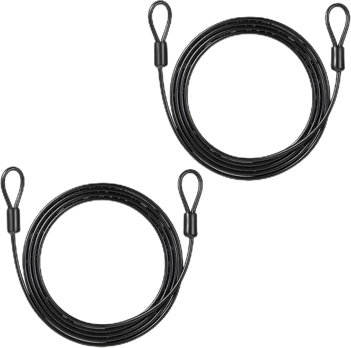 SnelShoppen - Set van 2 Luskabels - Stalen Kabel met Ogen 2m x 4mm - Zwart Gecoate Stalen Kabel voor Veiligheid - Fiets, Fietskar, Tuinmeubelen, Buite