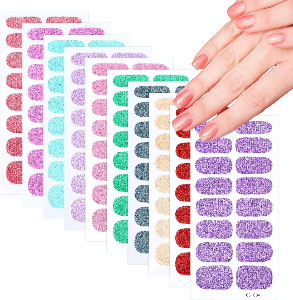 SnelShoppen - Ptwola Nagelstickers 10 Vellen Glitter Zelfklevende Nagelfolie 160 Stuks Nagelkunst Stickers Doe-Het-Zelf voor Dames en Meisjes Manicure
