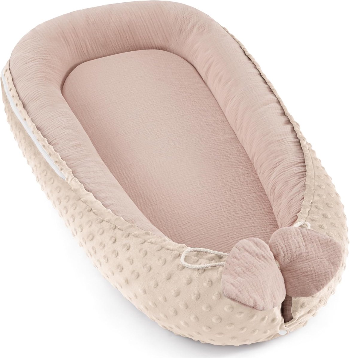 SnelShoppen - Babynest, Knuffelnestje voor Baby's en Zuigelingen, 100% Katoen, Wafelnestje in Zandkleur, Reisbed voor Thuis en Onderweg, Veilig en Com