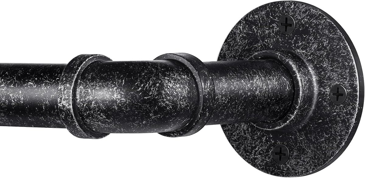 SnelShoppen - Industriële Gordijnroede 80-367 cm - Uittrekbare Plafond- en Wandmontage - 25 mm Diameter - Vintage Zwart voor Woonkamer, Terras en Glaz
