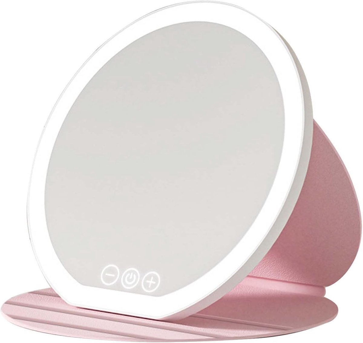 SnelShoppen - Make-upspiegel met Oplaadbaar Licht - Verlichte Inklapbare Spiegel - 3 Kleuren LED - Touch-Bediening - Instelbare Helderheid - Roze - Pe