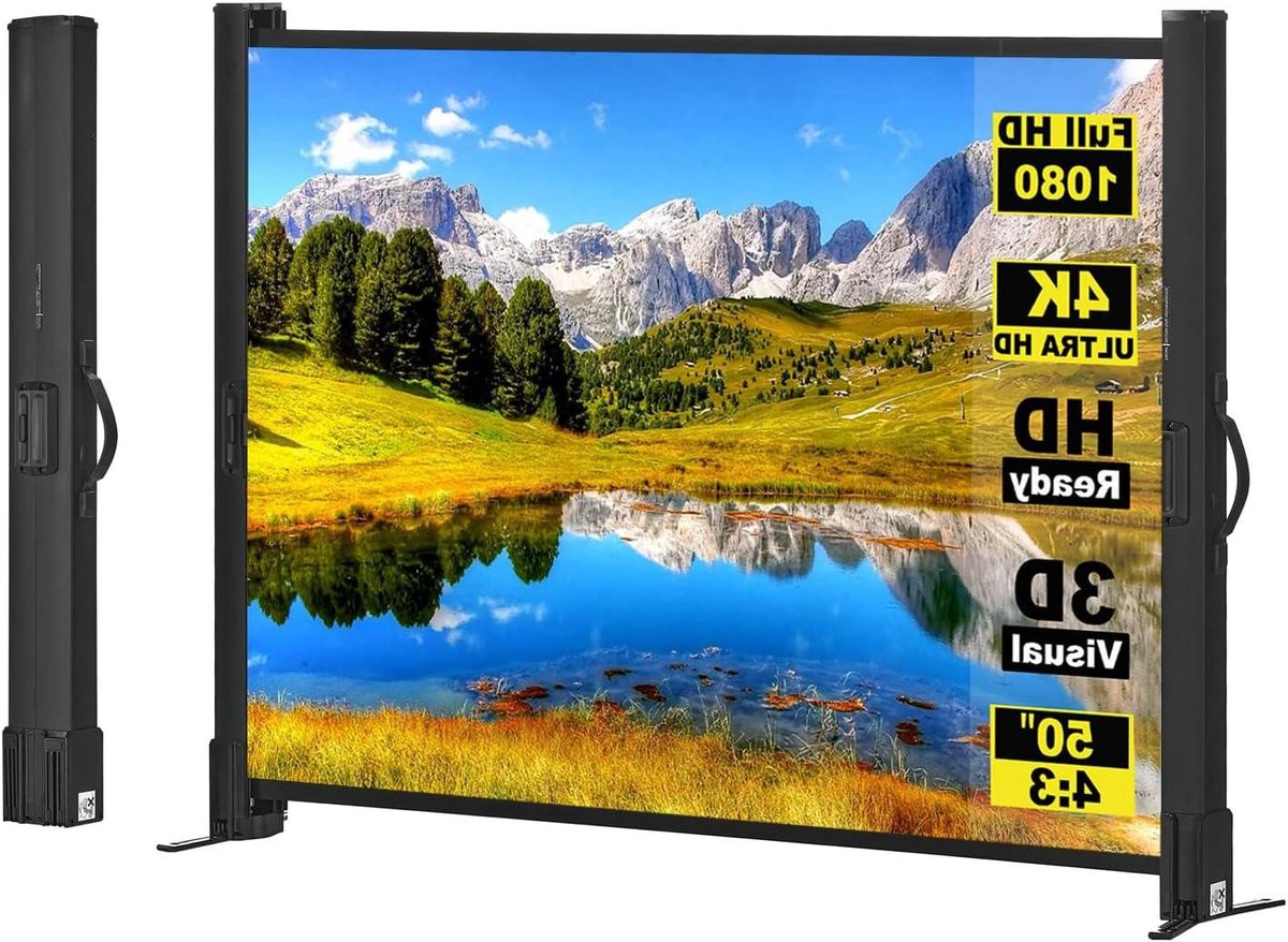 Projectiescherm Met Standaard - Draagbaar Scherm - Buitenfilms Kijken - Snel Op te Zetten - 50 Inch Diagonaal - Wit