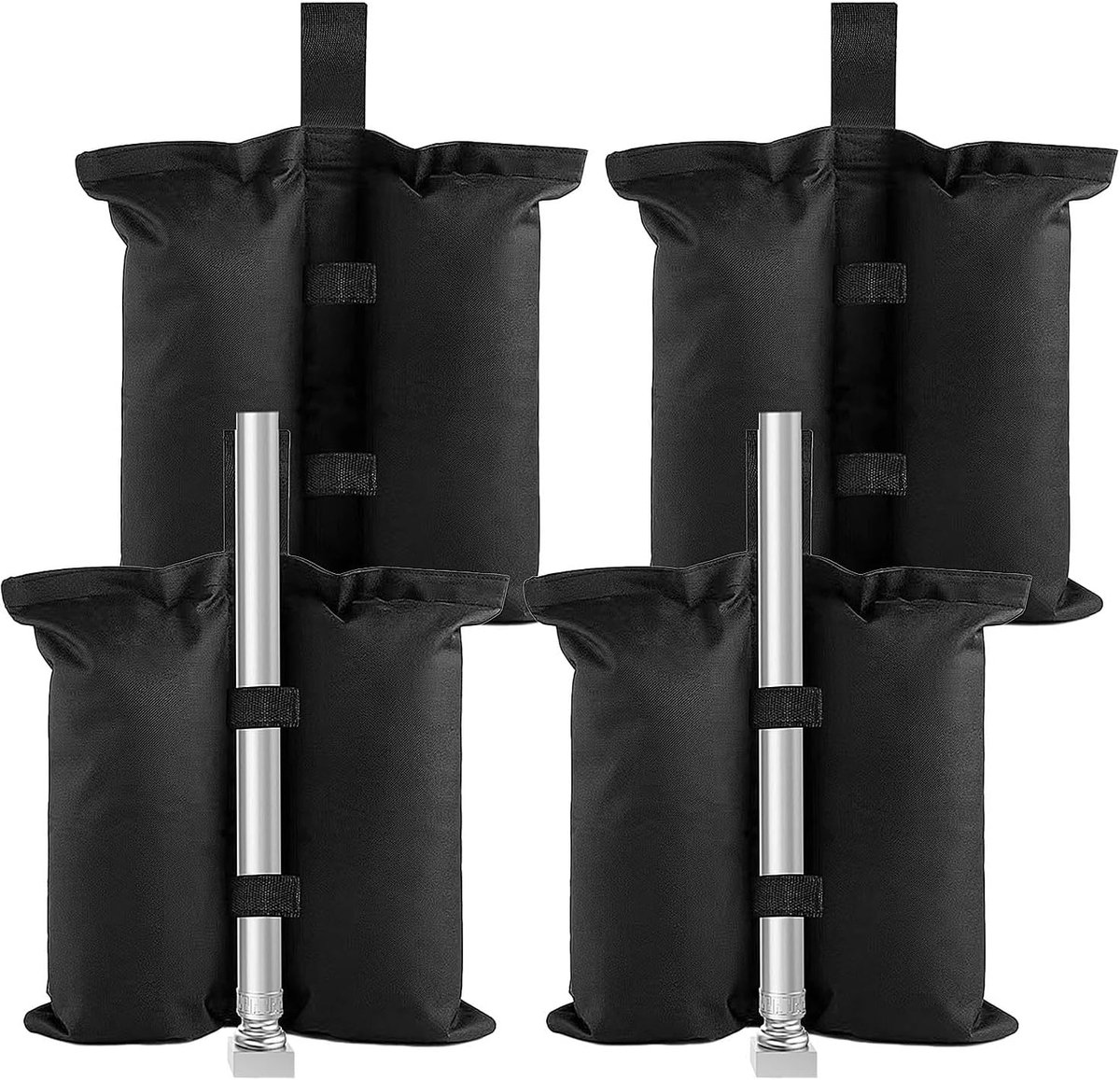 SnelShoppen - Zwarte Gewichten voor Paviljoenen en Tenten - 4 Stuks Zandzakken - Duurzaam en Sterk - Perfect voor Buiten, Parasols en Camping