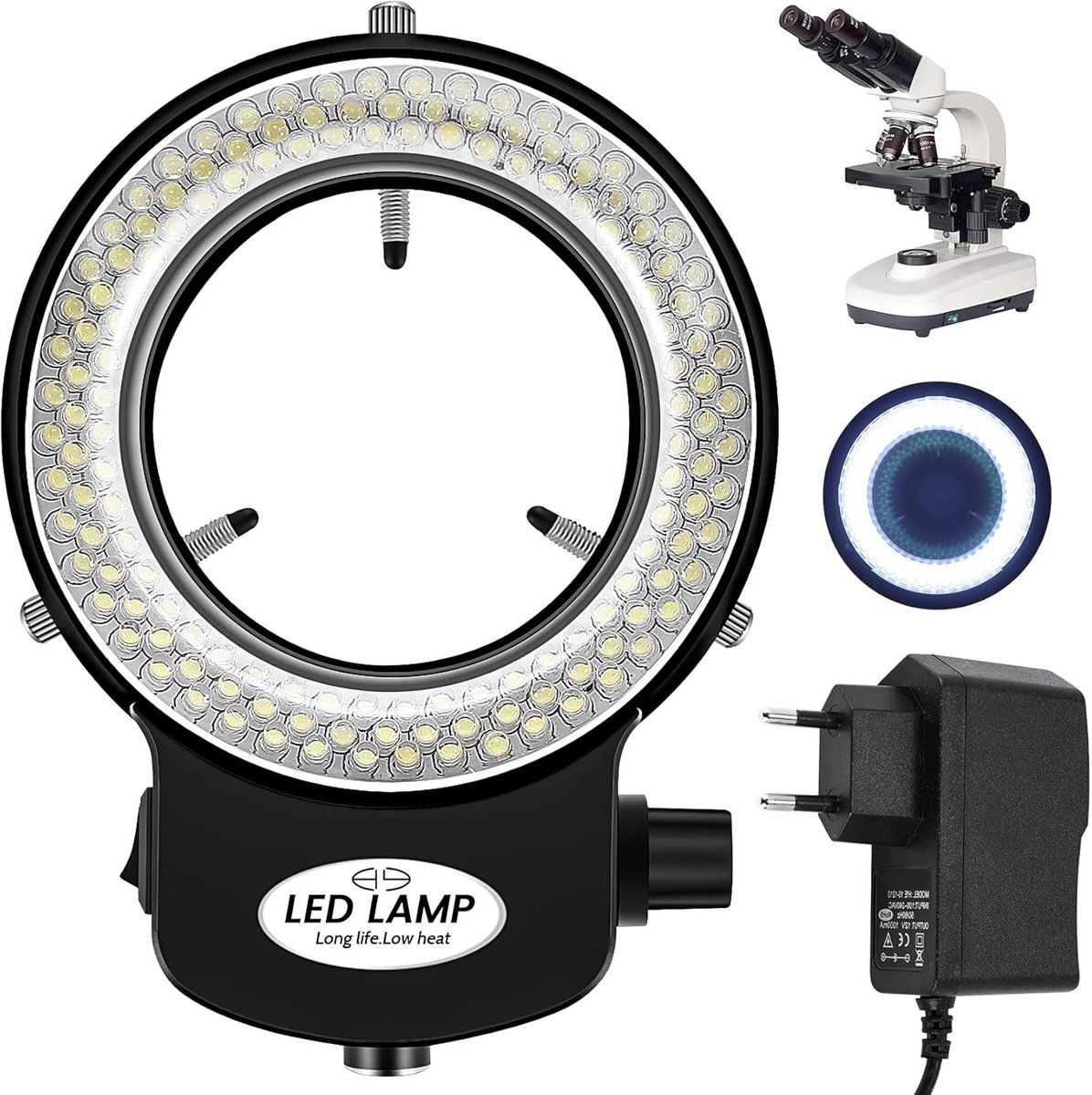 SnelShoppen - Jevina 144 LED Microscoop Ringlicht - Instelbare Ringlamp 0-100% voor Microscoop Verlichting - Perfect voor Laboratoria, Hobby's en Onde