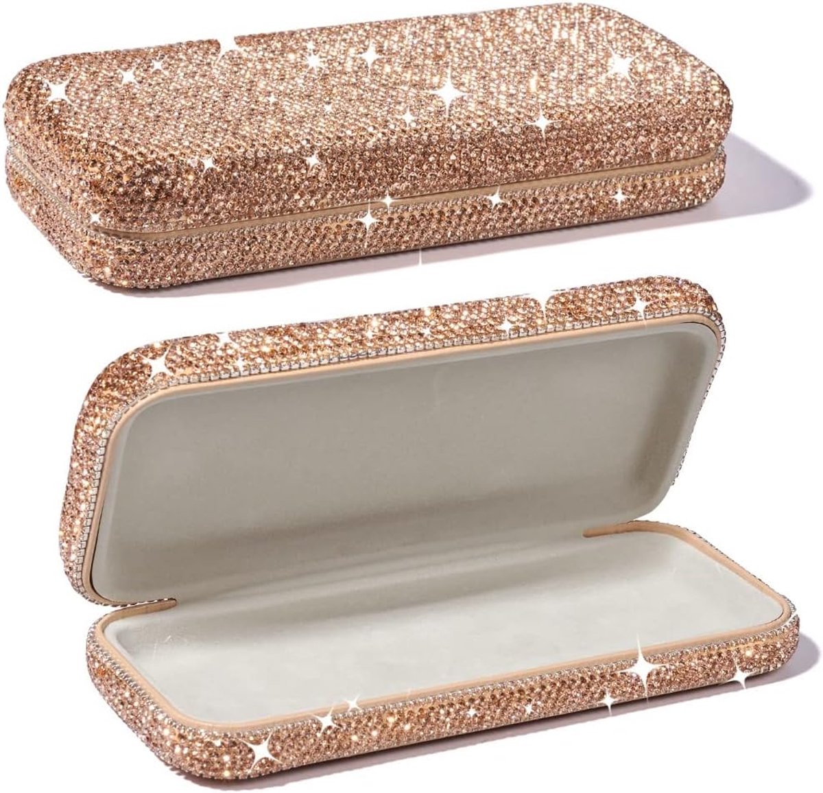 SnelShoppen - Zonnebril Case Hardcase Glizter met Diamant Strass - Bling Brillenkoker, Opvouwbaar, Vochtbestendig, Harde Shell, Zonnebril Organizer vo