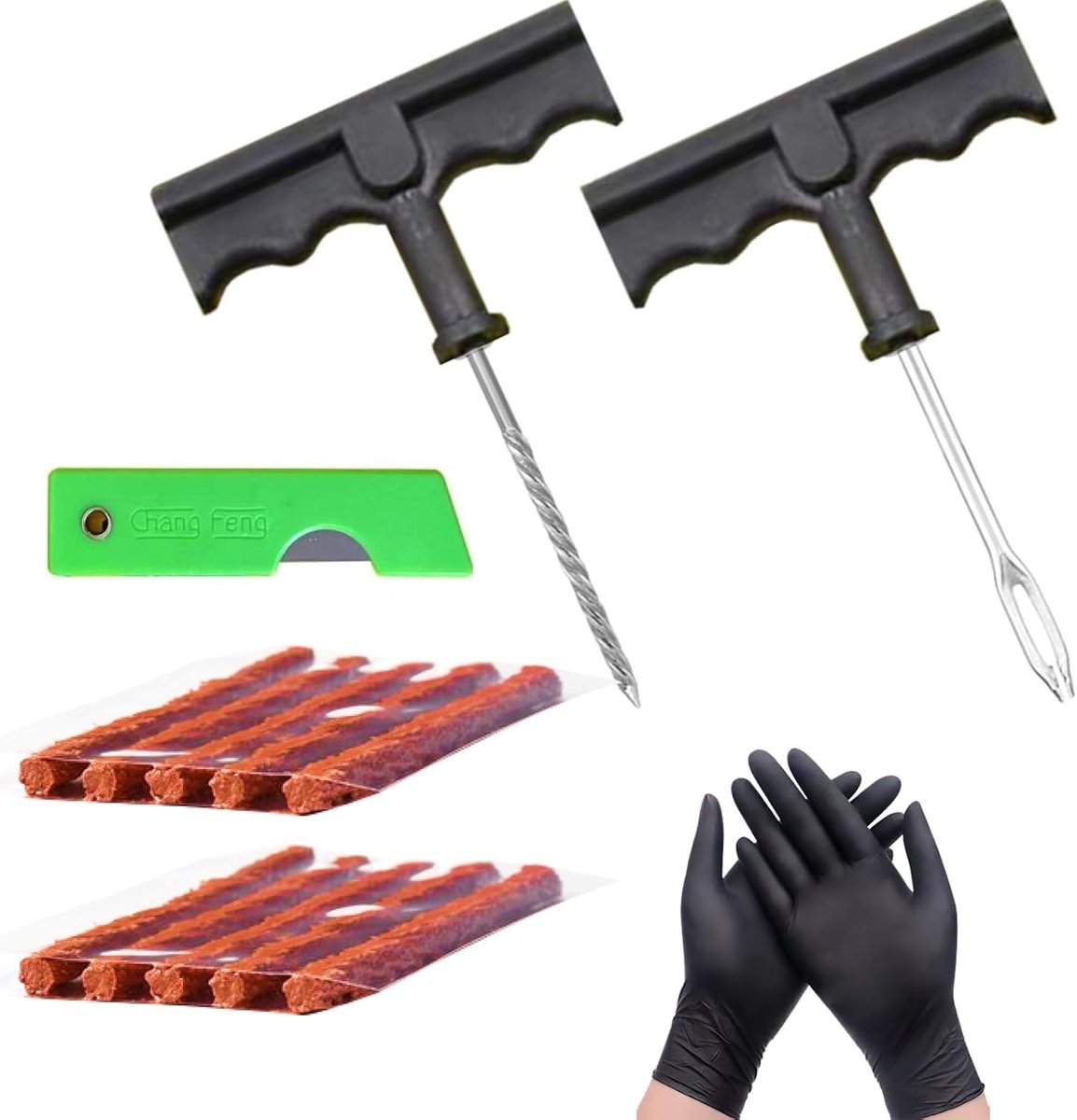SnelShoppen - 15-delige Bandenreparatieset voor Auto, Motorfiets, Bestelwagen en Grasmaaier - Inclusief T-gereedschap, Bits, Mes en Handschoenen voor