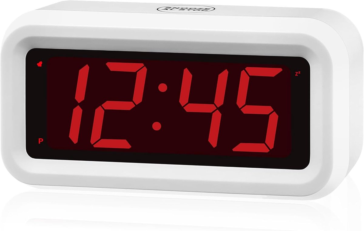 SnelShoppen - Digitale Wekker, Alarm Klok met Auto Nachtmodus, 3-niveau LED Helderheid, Batterij Aangedreven, 12/24 Uur, 1.2'' Rode Cijfers, Eenvoudig