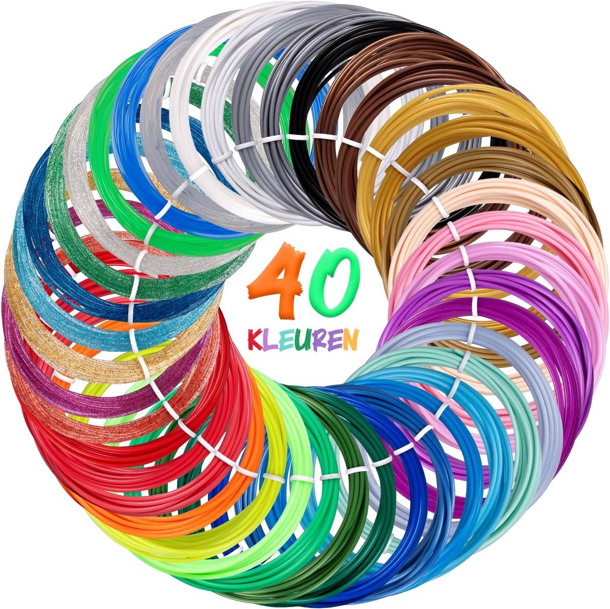 SnelShoppen - 3D Pen Filament PLA 1,75 mm - 40 Kleuren 3D Print Filament Navullingen - Compatibel met MYNT3D SCRIB3D - 394 Voet Totaal - Creatief 3D P
