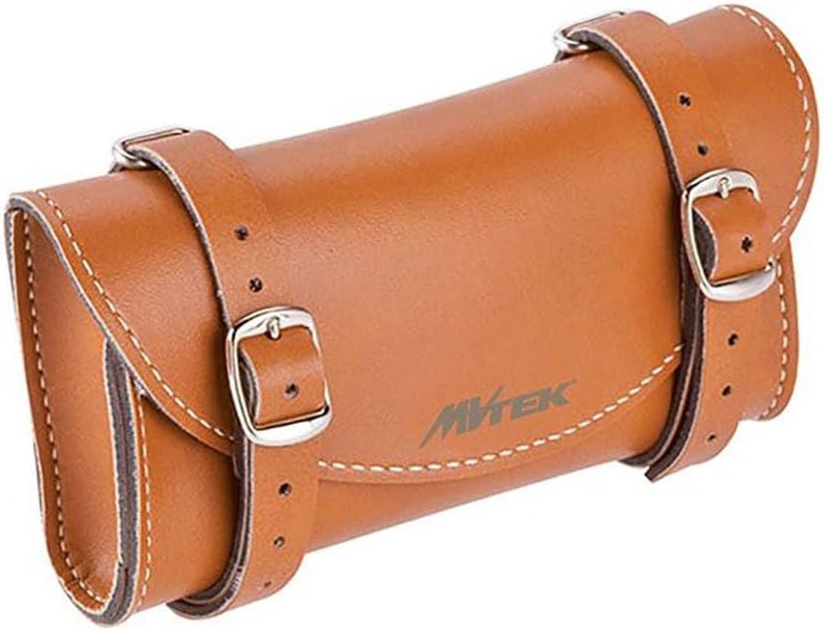 SnelShoppen - Vintage Fietszadeltas Kunstleer 16x8,5x3,5 cm Lederkleur - Elegante Fietsaccessoires voor Onderhoud en Uitrusting - Made in Italy