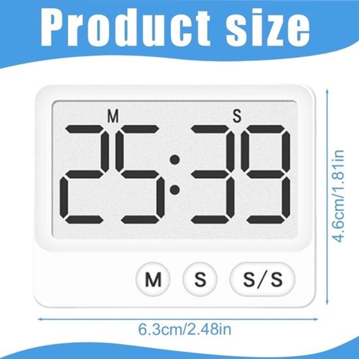 Digitale keukentimer met alarm en magnetische achterkant - multifunctioneel, luid alarm, groot LCD-display - voor keuken, badkamer, klaslokaal, yoga (wit)