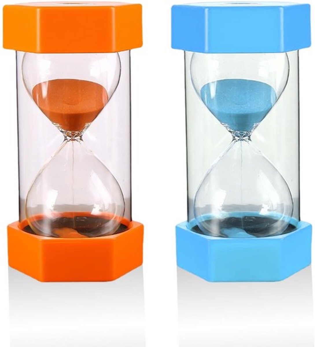2-delige zandloperset - 5 minuten oranje en 10 minuten blauwe kloktimer, speeltimer voor keuken en douche, creatief en interessant