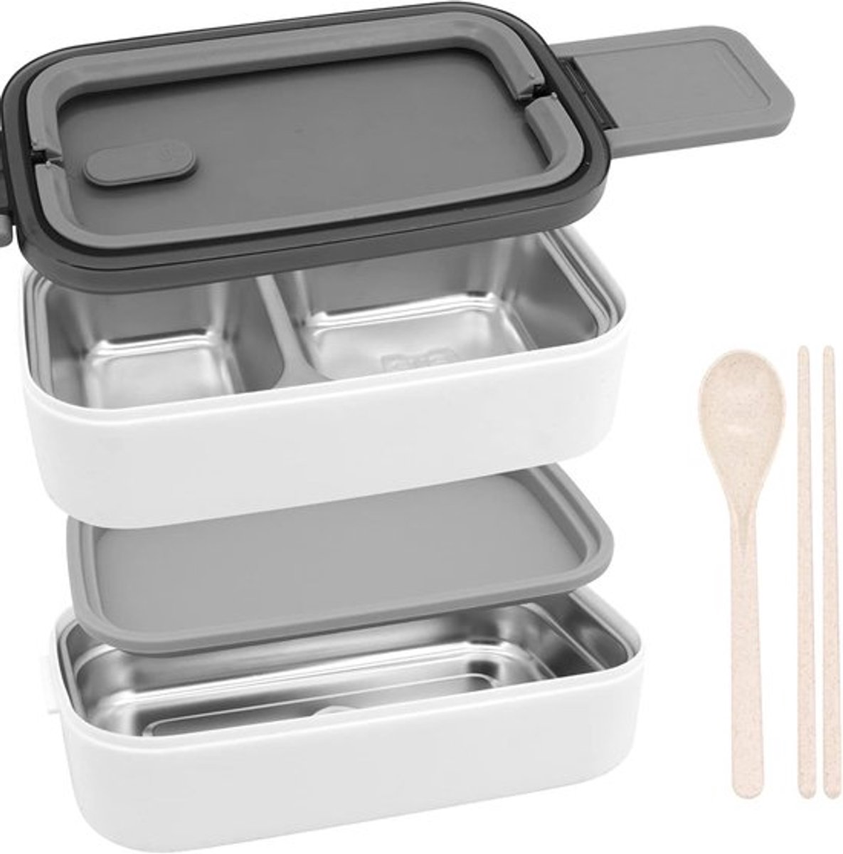 Lunch Box met 3 Compartimenten - Lekvrije Lunch Box voor Volwassenen en Kinderen - Herbrui