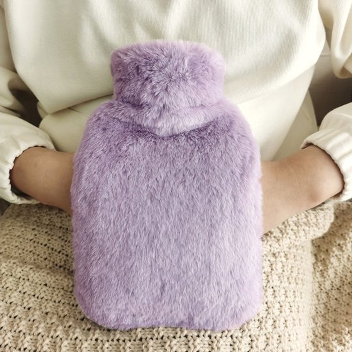 Warmwaterkruik 2 Liter - Met Zachte Hoes - Langdurige Warmte - Dubbelzijdig Gebruik (Warm/Koud) - Lekbestendig Design - Roze,Paars