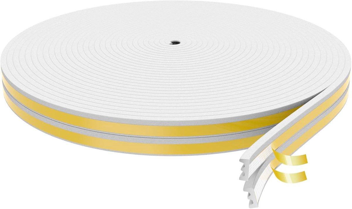 Thijox - SWTYExt Vensterafdichting, zelfklevend E-profiel, 9 mm (B) x 4 mm (D), 12 m raamafdichtingstape, rubberen deurafdichting, geluidsisolatie, wi