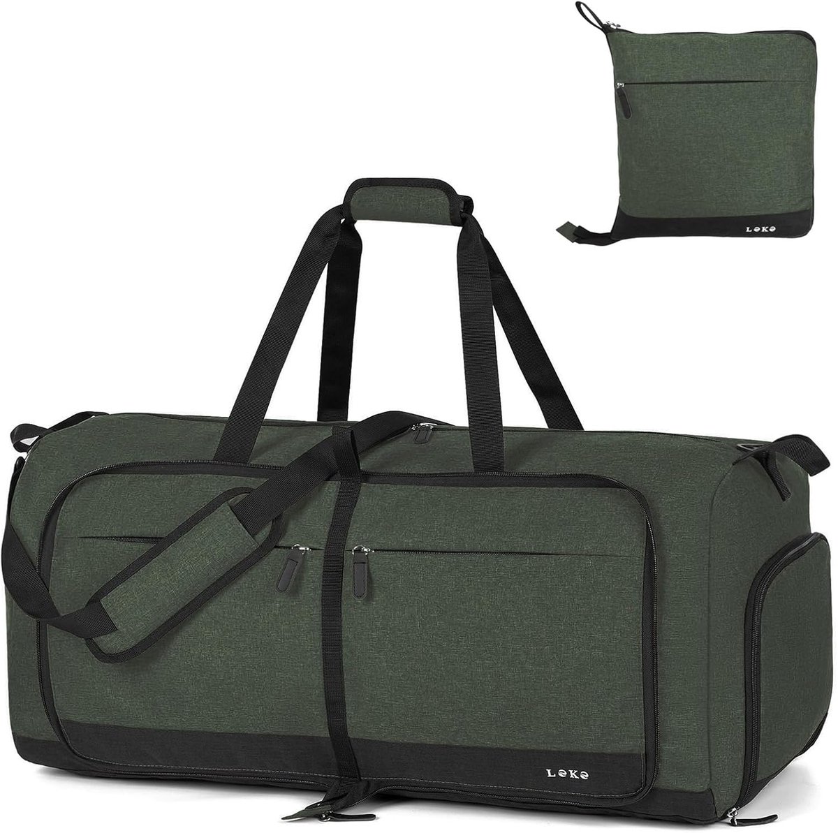 SnelShoppen - Vouwbare Dames Reistas 80L – Weekendtas, Sporttas met Schoencompartiment, Waterdichte Handbagage, Groene Sporttas voor Reizen, Ziekenhui