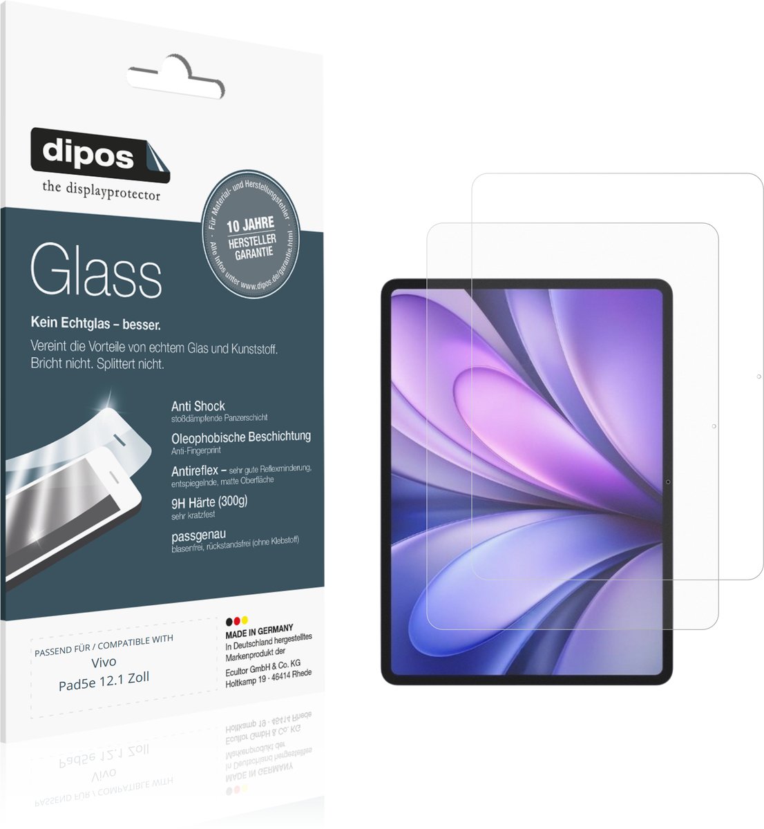 dipos – 2x Matte Pantserfolie geschikt voor Vivo Pad5e 12.1 Zoll | 9H Screenprotector