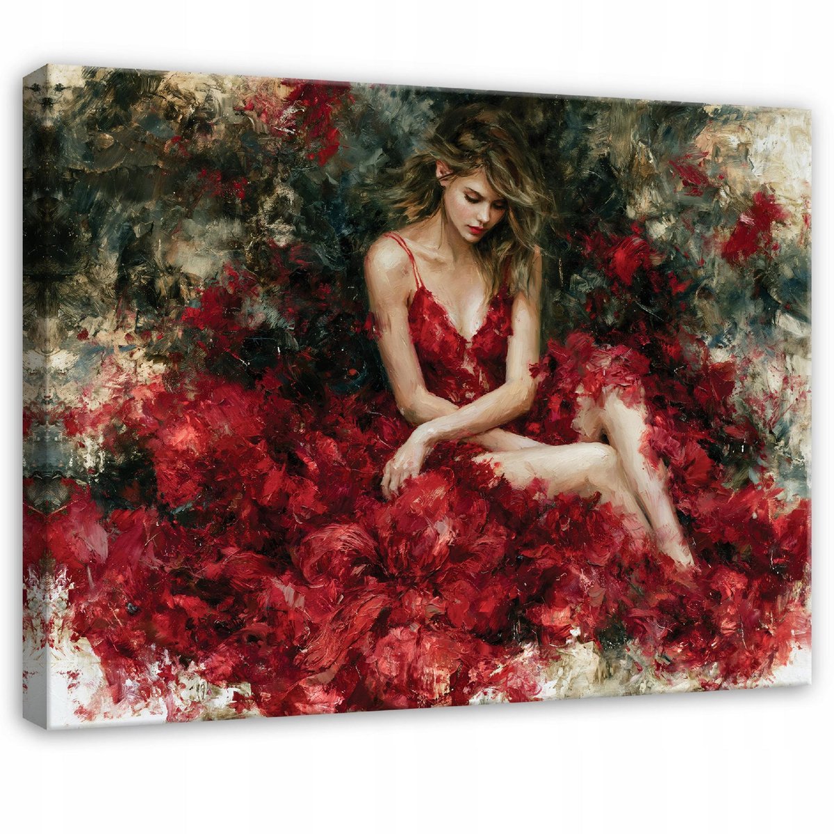 WALLARENA - Schilderij op canvas 90x60 cm - canvas schilderij - vrouw met bloemen betonlook - voor slaapkamer en woonkamer - op doek