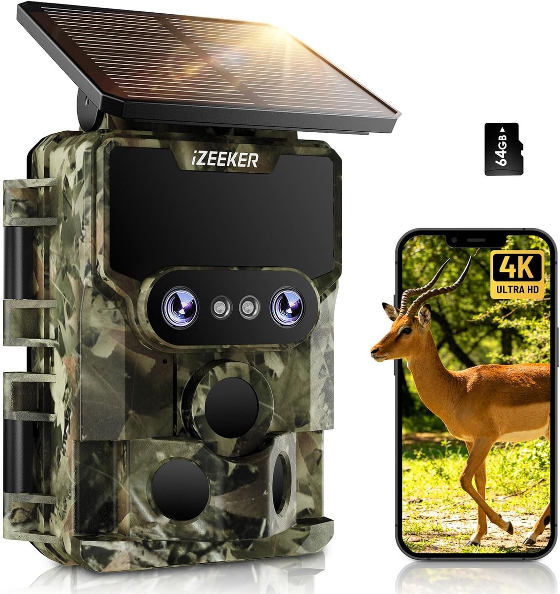 SnelShoppen - Wildcamera WiFi 4K 48MP Dual Lens Jachtcamera met Starlight Nachtzicht, 120 Graden Detectiehoek, 0.1s Trigger Tijd, IP66 Waterdicht met