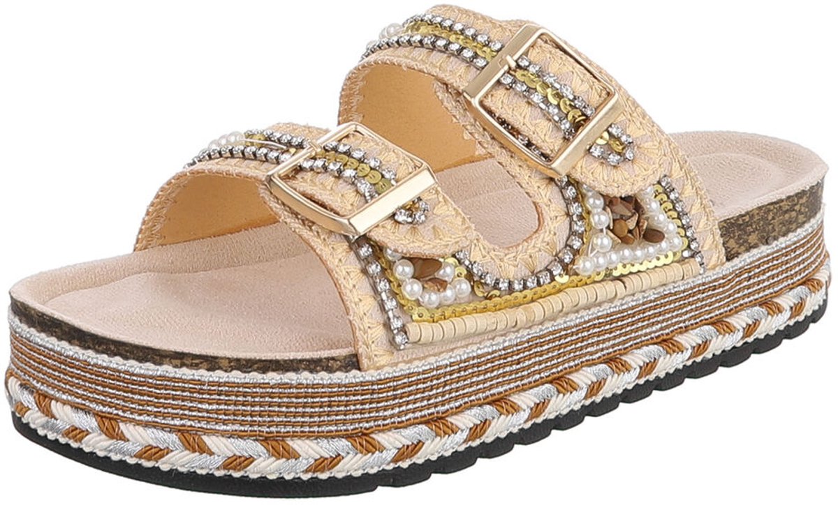 Dames slippers - plateau en gespen - vrije tijd Mt:38