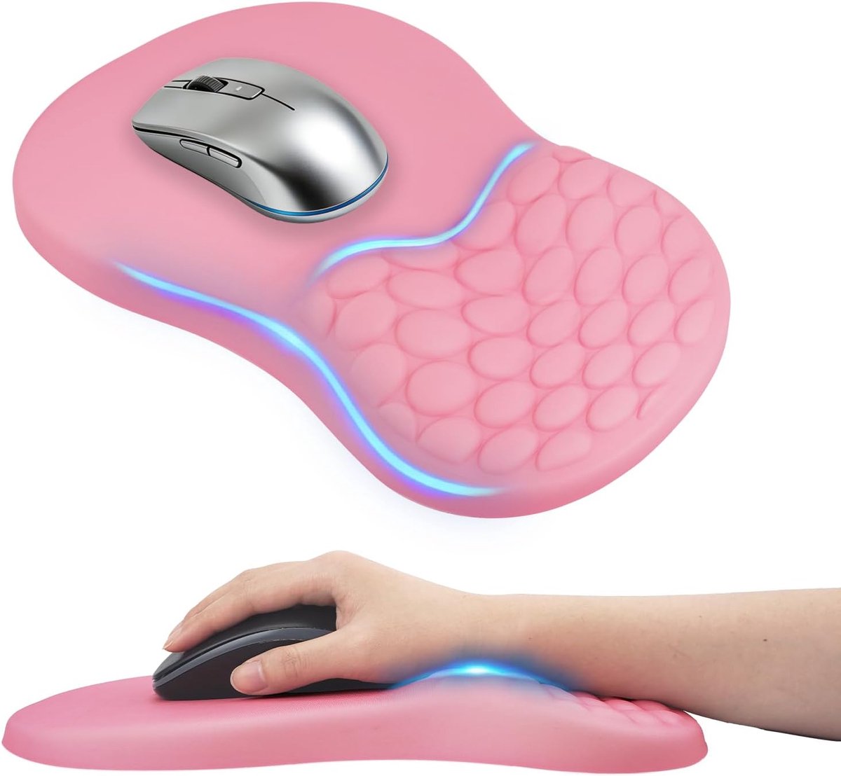 SnelShoppen - Ergonomische Muismat 2-in-1 met Polssteun en Massage-Noppen, Memory Foam Gaming Muismat met Antislip PU-Basis, Pijnverlichting voor PC,