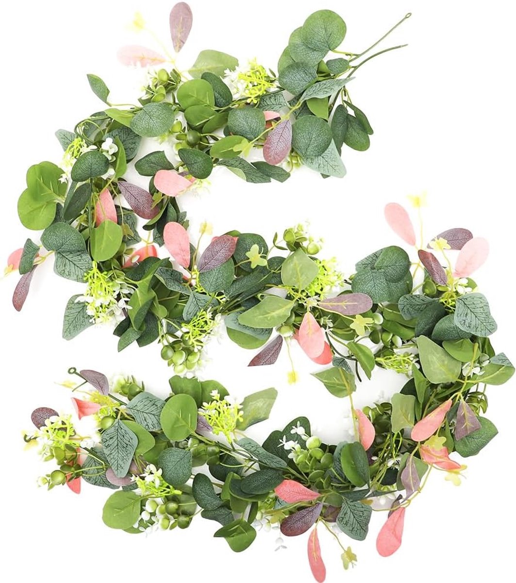 SnelShoppen - 2 stuks Eucalyptus Bloemenkrans 1,8 m - Kunstplanten Tafelslinger - Decoratie voor Bruiloft, Lente & Woondecoratie - Flexibele Hangplant