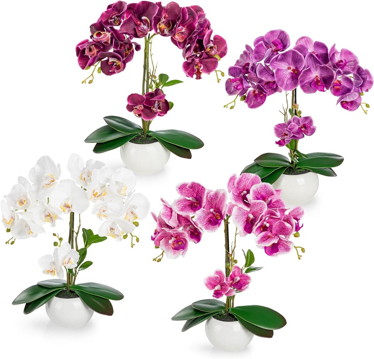 Kunstorchideeën Set - Decoratieve Bloemen - Woonkamer Decoratie - Echt Keramiek - 40 cm - 