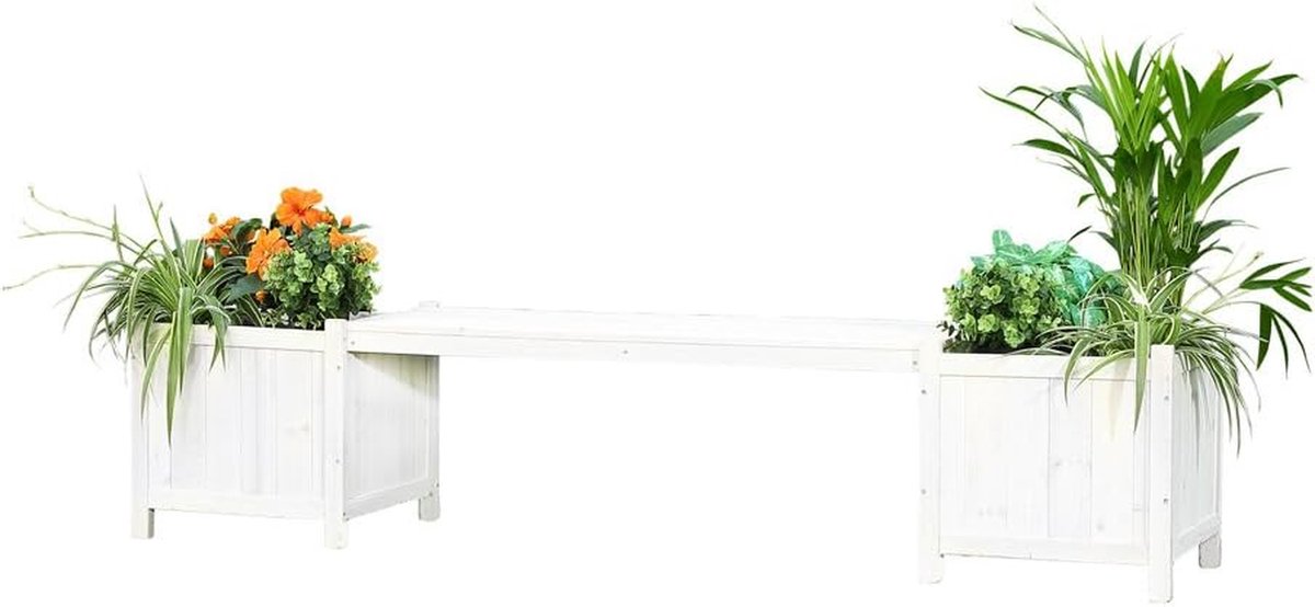 Witte Houten Tuinbank met Geïntegreerde Plantenbakken
