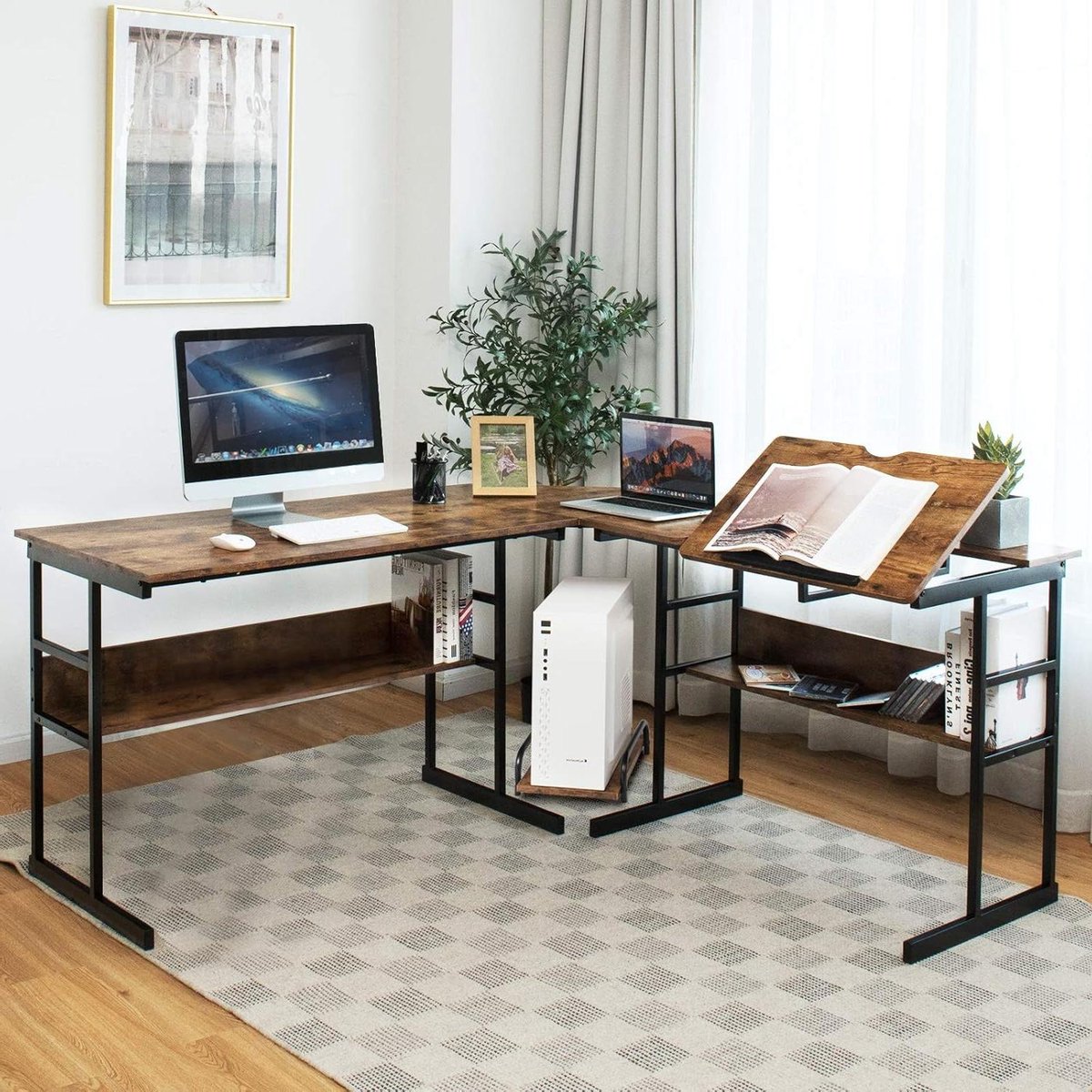 Hoekbureau L-vorm - Computerbureau Werkplek - Studeren Werken - Kantelbaar Blad - 170 cm - Bruin