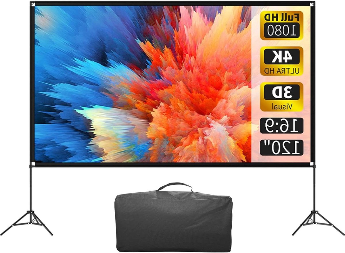 Projectorscherm met standaard - Filmscherm buiten - Thuisbioscoop creëren - Kreukvrij en opvouwbaar - 120 inch 16:9 - Wit