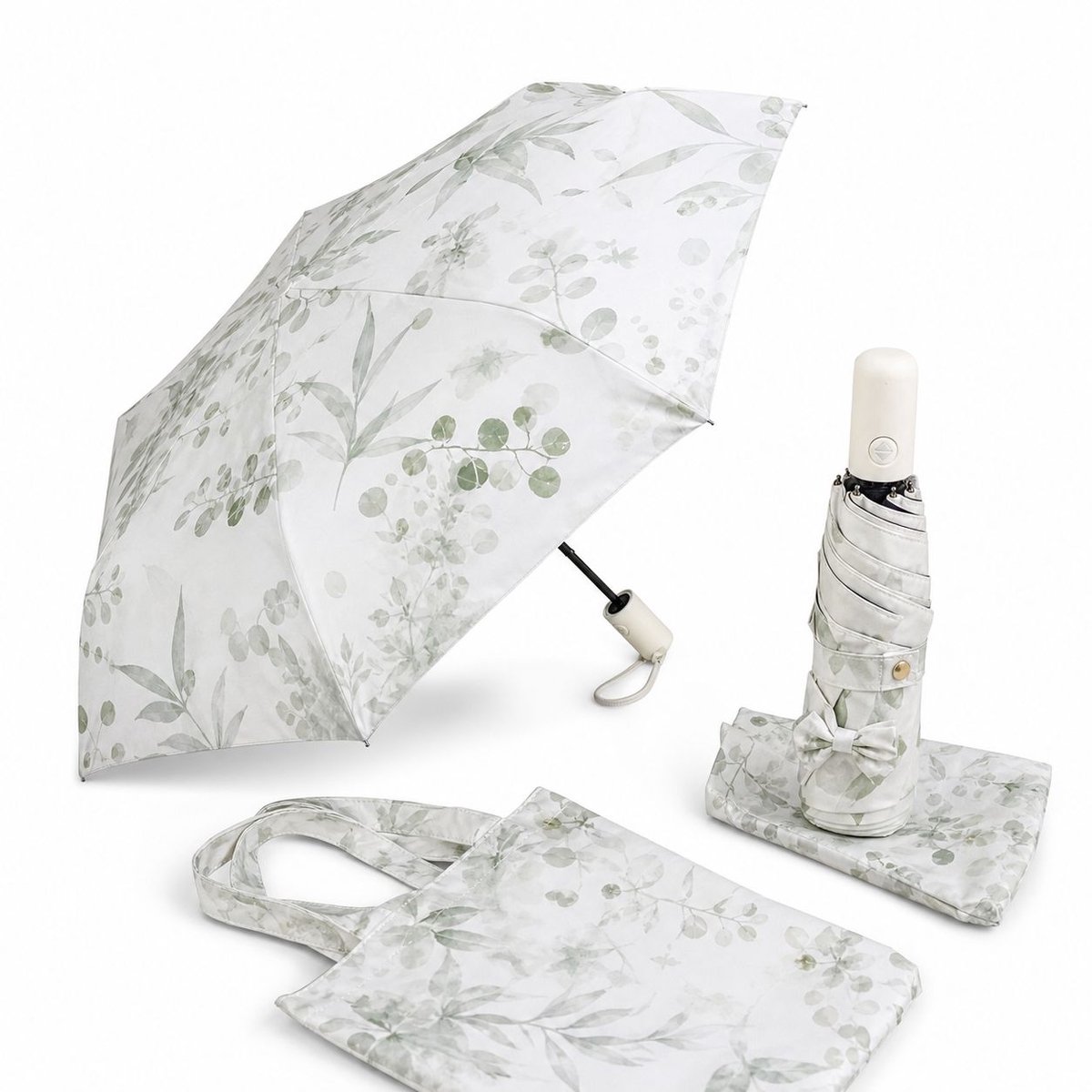 VHV-Kleurrijke Paraplu met Strik - 3-Vouwbare Automatische Parasol voor Dames - Stijlvolle UV-werende Paraplu voor Regen en Zon - 97cm Diameter - Lichtgewicht Reisparaplu