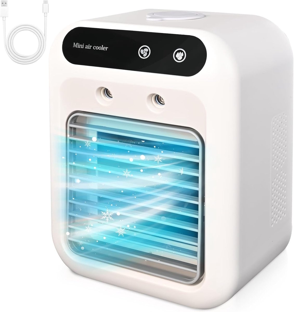 3 in 1 Mini Aircooler met Water - Mobiele Airco Zonder Afvoerslang – Tafelventilator - Mini Airco - Draagbare Airco - Mobiele Airco - 2 Snelheden - 2 Koelniveaus - Ventilator - Airconditioning - Persoonlijke Koelventilator voor Kamers & op de Camping