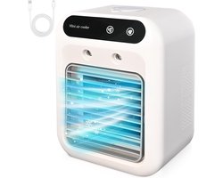 3 in 1 Mini Aircooler met Water - Mobiele Airco Zonder Afvoerslang – Tafelventilator - Mini Airco - Draagbare Airco - Mobiele Airco - 2 Snelheden - 2 Koelniveaus - Ventilator - Airconditioning - Persoonlijke Koelventilator voor Kamers & op de Camping