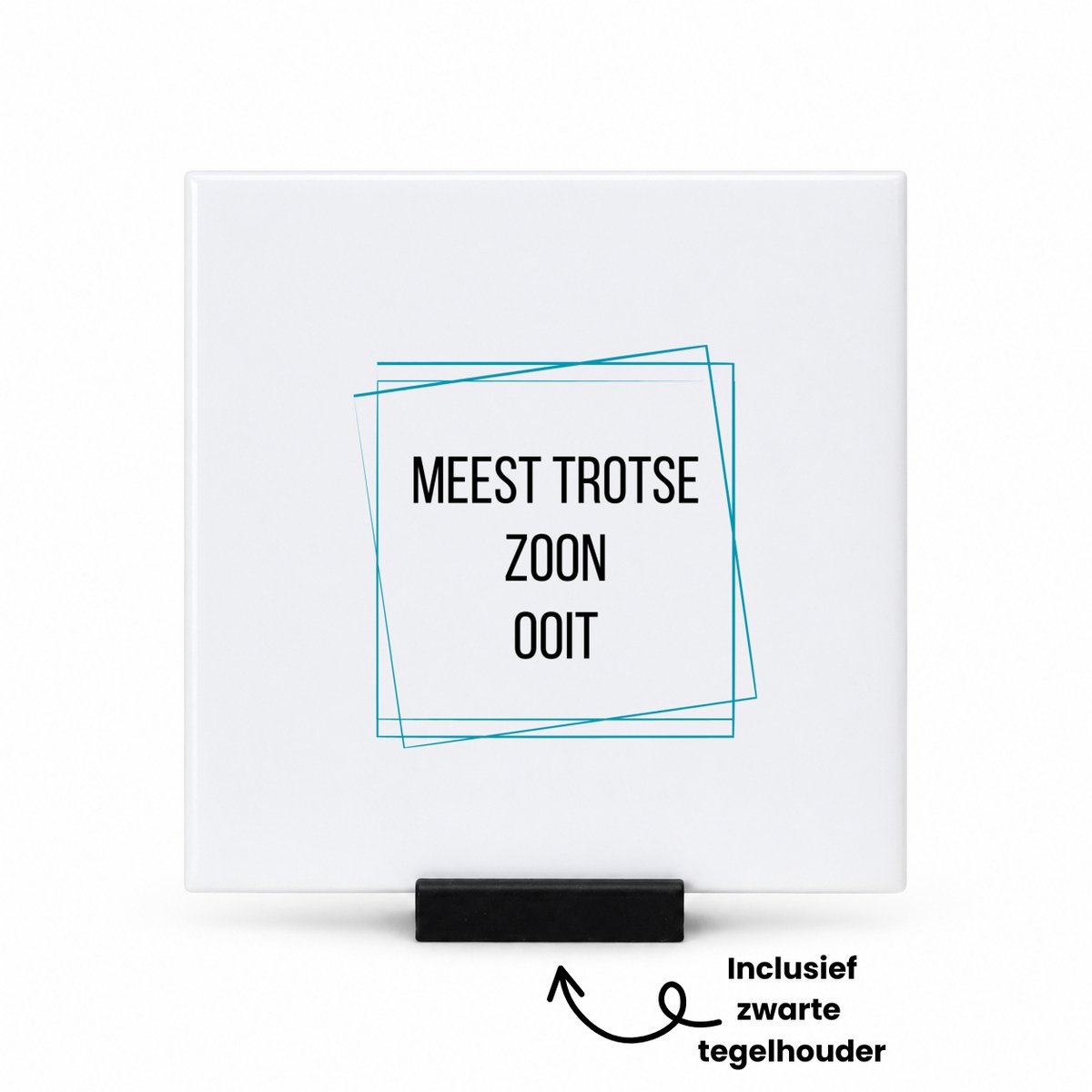 Hacebo meest trotse zoon ooit tegeltje met tegelhouder - Zoon - trotse zoon - tegeltjes met tekst - verjaardagscadeau - verjaardag - cadeau - cadeautje voor zoon - zoon artikelen - kado - geschenk - gift - spreuktegels - 10.8x10.8 CM Wit