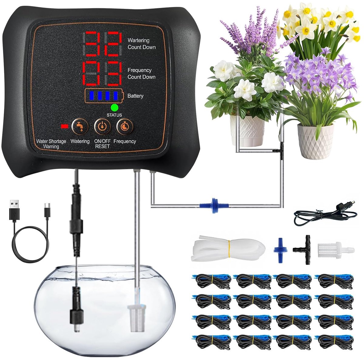SnelShoppen - Automatisch Wateringssysteem voor Binnenplanten - Drip Irrigation Set voor 16 Bloempotten - Duurzaam ABS - 1000 ml Capaciteit - Slimme T