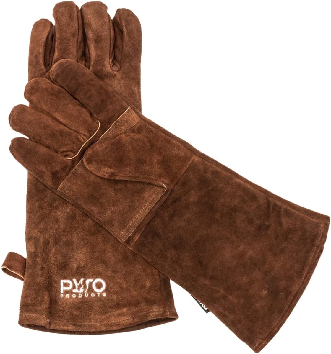 SnelShoppen - Leer BBQ Handschoenen, Hittebestendig tot 500°C, Extra Lange Vuurplaats Handschoenen van Koeienleer, Bruin voor Barbecue, Oven, Open Haa