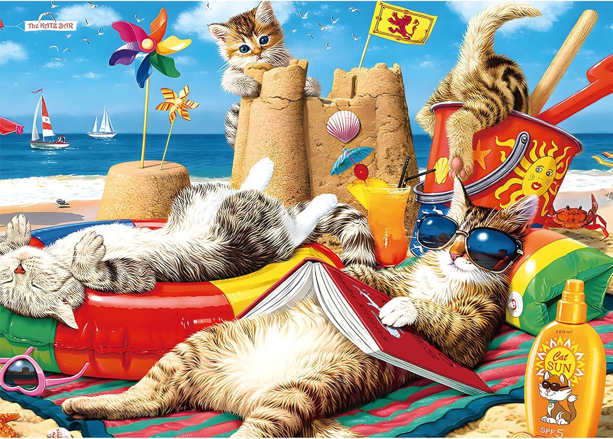 SnelShoppen - 1000-delig Puzzel voor Volwassenen - Uitdagende Grote Puzzel - Cadeau voor Puzzelaars - Strand Kat - 70 x 50 cm - Eco-vriendelijk Materi