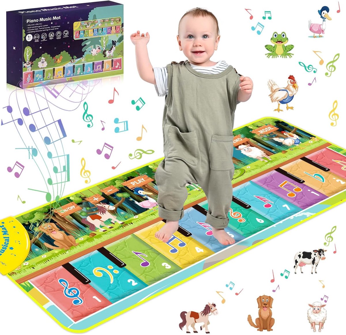 SnelShoppen - Muziek Speelmat voor Kinderen met 7 Dieren, Piano Speelmat, Muziek Speelmat, Speelgoed voor Baby's, Cadeau voor 3, 4, 5 Jaar, Jongens en