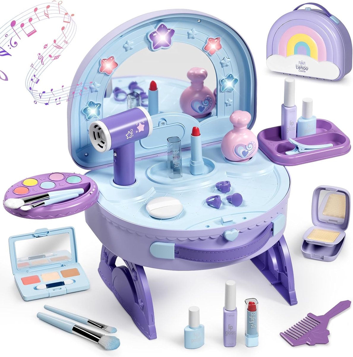 SnelShoppen - Lehoo Kasteel Speelgoed Make-up Vanity Set voor Meisjes met Licht en Muziek, Inclusief Elektrische Haardroger, DIY Prinses Speelgoed voo