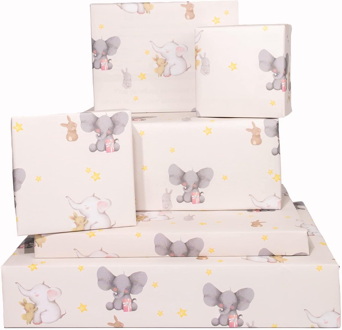 SnelShoppen - Schattig Olifant en Konijn Cadeaupapier, 6 Vellen voor Baby Shower, Doop, Nieuwgeboren Cadeaus, Sterren, Konijn, Gemaakt in de UK